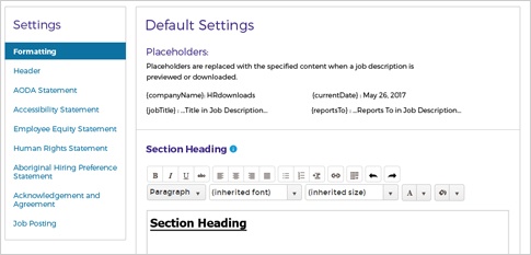 Screen cap of Default Settings