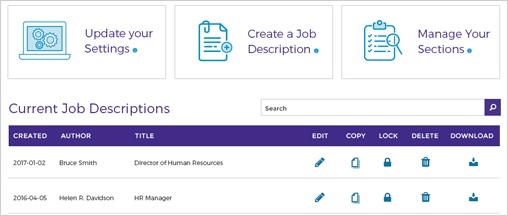 Screen cap of Job Description library